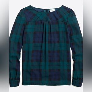 J Crew Factory Black Watch plaid top with piping